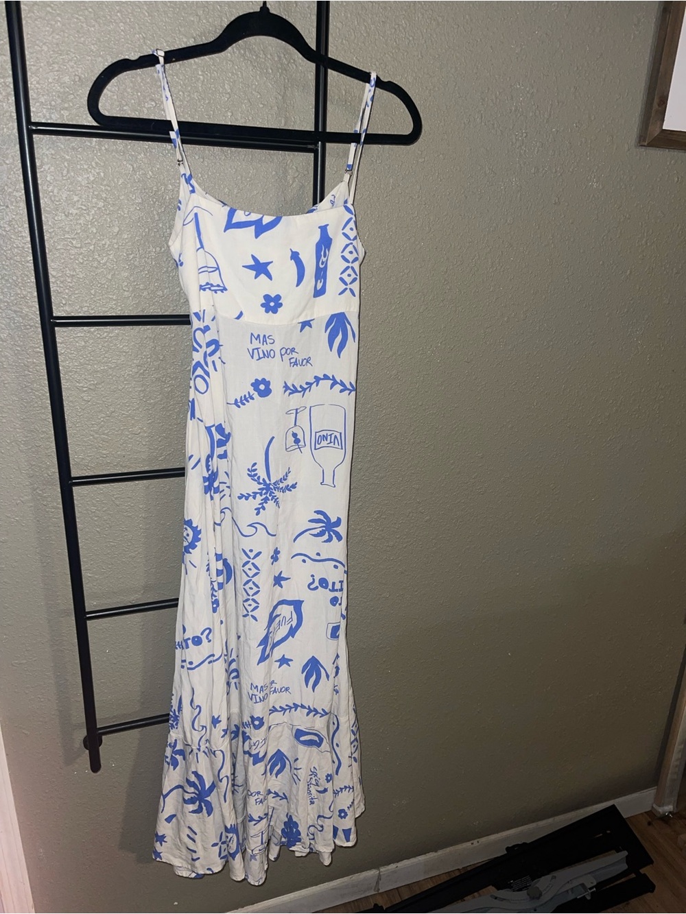 Paper Heart White Maxi Dress with Blue Floral Print